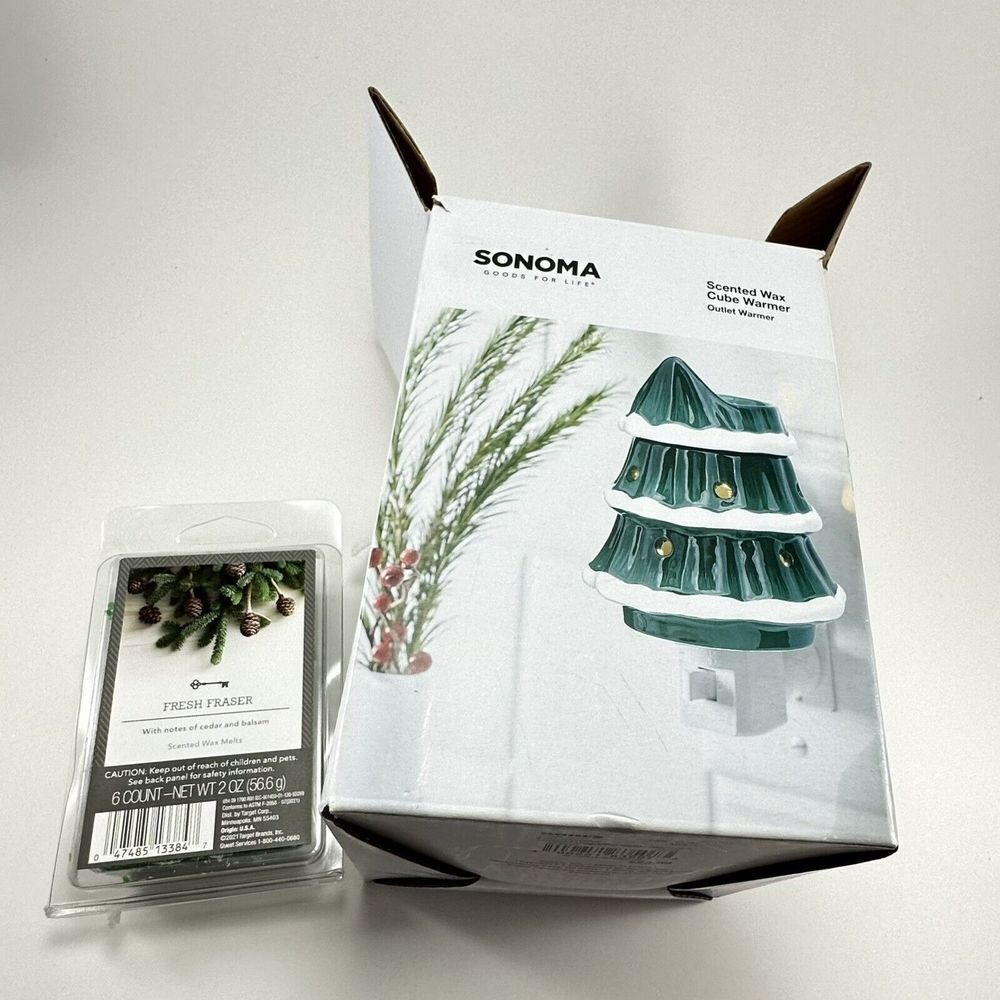 Sonoma Wax Cube Warmer Christmas Tree Green White Outlet Plug-In With Melts - Picture 6 of 10
